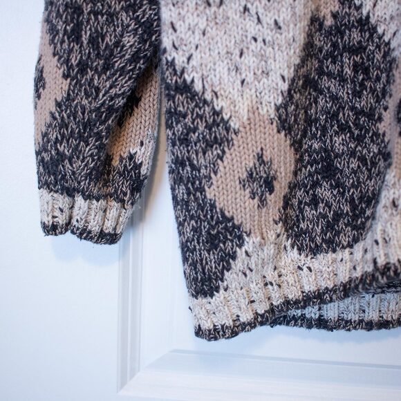 Geometric Knit Cardigan VTG S Gina Peters Sport Black Beige 80s Cozy Soft Summer - Picture 4 of 8